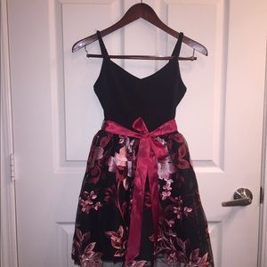 Short Black Dress with Maroon ribbon belt